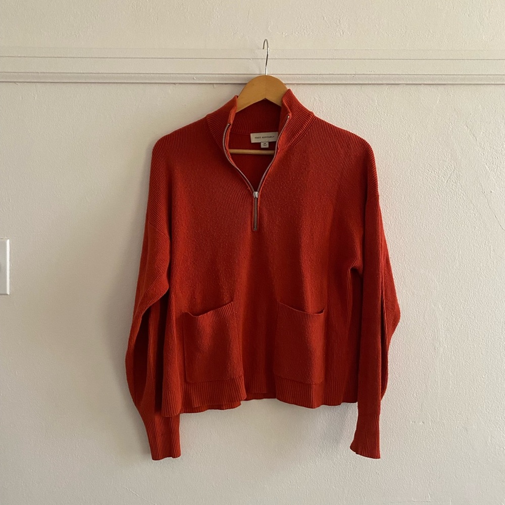 Rust red orange quarter-zip sweater